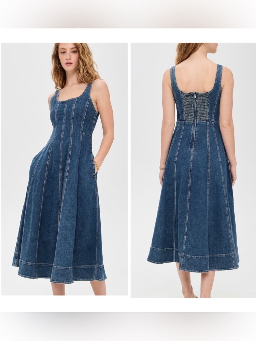 Madewell Denim Seamed Flare Midi Dress in Croswell Wash